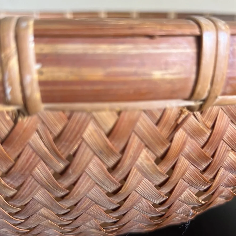 Vintage Rare Bamboo Round Woven Basket 16”